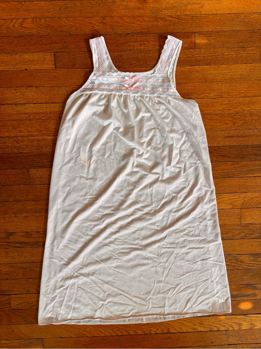 Women's vintage  White Lace-Trim Sleep Slip Nightdress pale pink size s